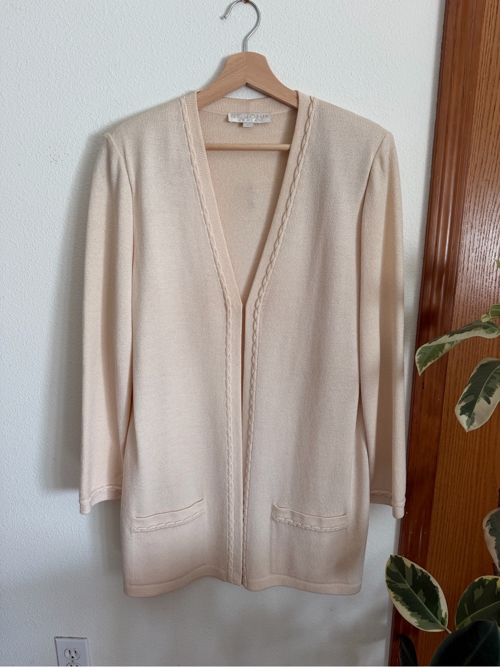 Vintage St. John Cream Open-Front Knit Cardigan